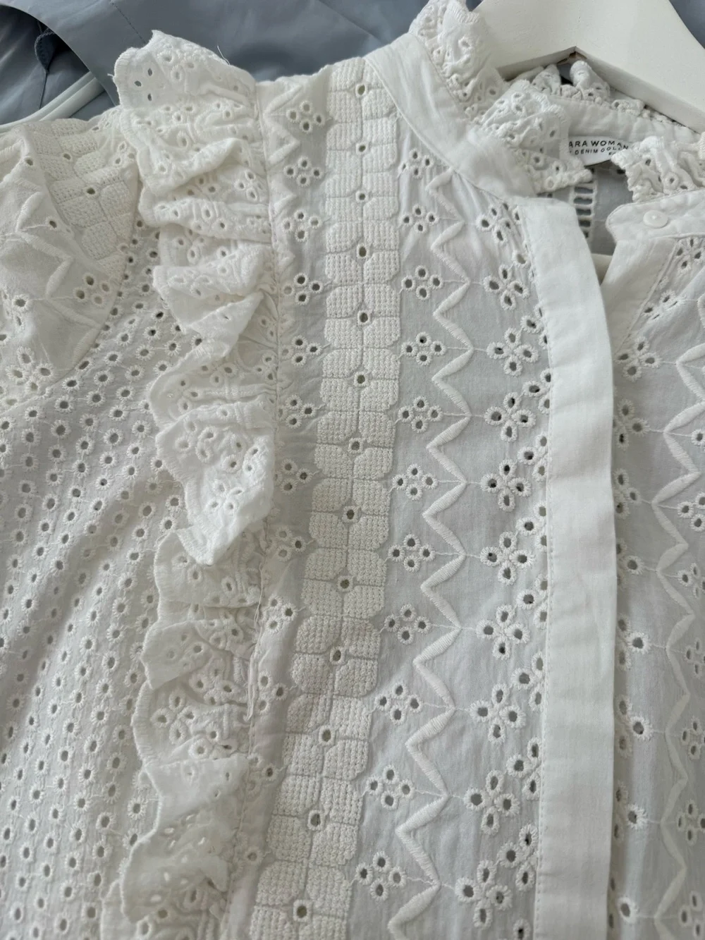 Sezane Inspired Zara Premium White Eyelet Lace Blouse S
